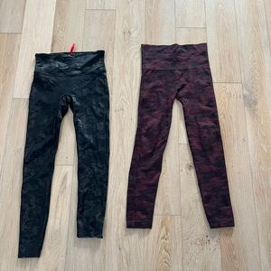 Women’s size medium SPANX yoga pants Leggings — Black shinCamo and Burgundy Camo